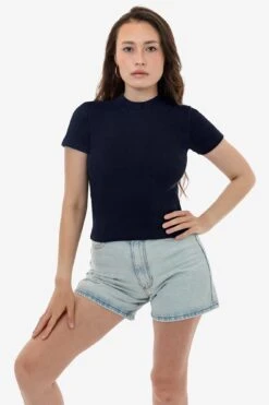 14R309 - 14/1 Rib Mock Neck Top -Tops Zone 14R309 NAVY R1