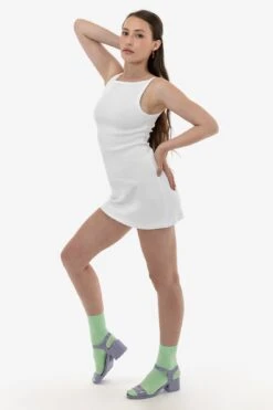 14R315 - 14/1 Rib Spaghetti Boatneck Dress -Tops Zone 14R315 WHITE FB2s