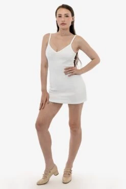 14R317 - 14/1 Rib Spaghetti V-Neck Dress -Tops Zone 14R317 WHITE Fs