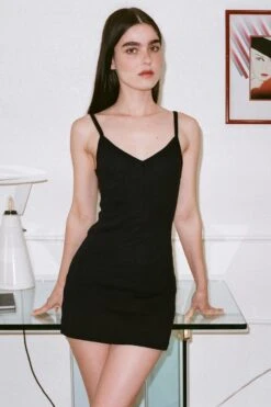 14R317 - 14/1 Rib Spaghetti V-Neck Dress -Tops Zone 14R317 ecomm