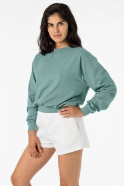 1804GD - Long Sleeve Garment Dye Cropped Mockneck -Tops Zone 1804 atlanticgreen2