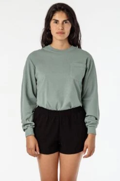 1810GD Unisex - Long Sleeve Garment Dye Pocket T-Shirt -Tops Zone 1810GD atlanticgreen crop2 sofia