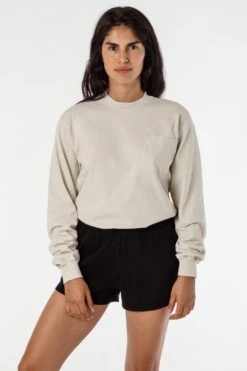 1810GD Unisex - Long Sleeve Garment Dye Pocket T-Shirt -Tops Zone 1810GD cement crop2 sofia