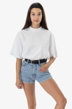 1825GD Unisex - Oversized Short Sleeve High Mockneck T-shirt -Tops Zone 1825GD white 59f48c1c 11ac 4cb2 985d 98d3f4a17c6c