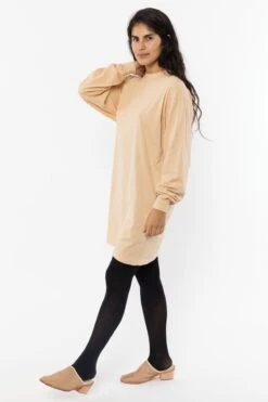 1837GD - Long Sleeve Garment Dye Mockneck Dress 35 1837GD - Long Sleeve Garment Dye Mockneck Dress -Tops Zone 1837GD Beige1