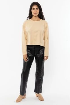 1839GD - Long Sleeve Garment Dye Cropped T-Shirt -Tops Zone 1839GD Beige 02