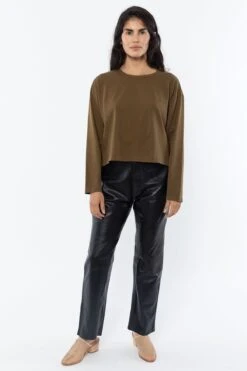 1839GD - Long Sleeve Garment Dye Cropped T-Shirt -Tops Zone 1839GD DarkOlive