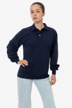 18417GD Unisex - 18/1 Long Sleeve Polo T-Shirt -Tops Zone 18417GD LAUREN NAVY1f