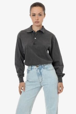 18417GD Unisex - 18/1 Long Sleeve Polo T-Shirt -Tops Zone 18417GD LAUREN VINTAGEBLACK1f