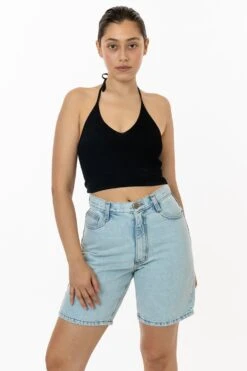 RFK406 - Viscose Nylon Cropped V-Neck Halter Top -Tops Zone 1 1