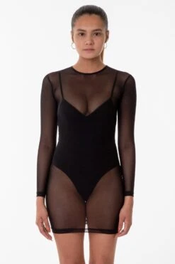 RNS310 - Micro Mesh Long Sleeve Mini Dress -Tops Zone 1bw 1