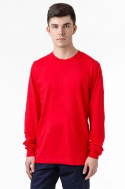 20007 - Fine Jersey Long Sleeve Crew Neck T-Shirt -Tops Zone 20007REDmodel