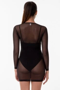 RNS310 - Micro Mesh Long Sleeve Mini Dress -Tops Zone 2X