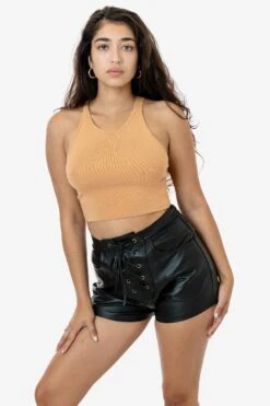 RLH746 - Leather Front Tie Up Short 16 RLH746 - Leather Front Tie Up Short -Tops Zone 3S