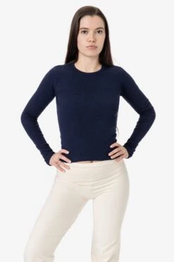 43007 - Baby Rib Long Sleeve Crewneck Tee -Tops Zone 43007 navy