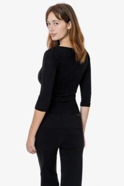 43044 - Baby Rib 3/4 Sleeve Boatneck Top -Tops Zone 43044 ISABEL BLACK2f