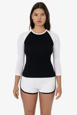 43053 - Baby Rib Long Sleeve Raglan -Tops Zone 43053 BLACK WHITE 1