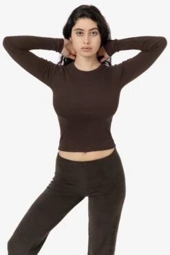 43007 - Baby Rib Long Sleeve Crewneck Tee -Tops Zone 4307 BROWN1f