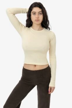 43007 - Baby Rib Long Sleeve Crewneck Tee -Tops Zone 4307 CREME1f