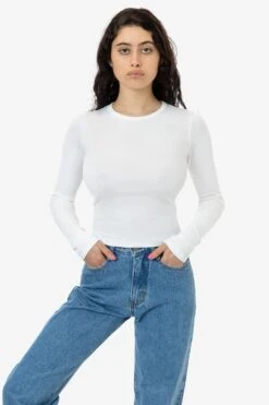 43007 - Baby Rib Long Sleeve Crewneck Tee -Tops Zone 4307 WHITE1f