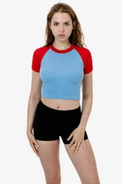 43077 - Baby Rib Short Sleeve Cropped Raglan -Tops Zone 43077 BABYBLUERED 1 1