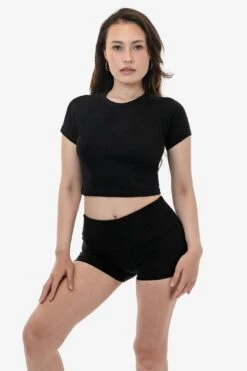 43077 - Baby Rib Short Sleeve Cropped Raglan -Tops Zone 43077 BLACK BLACKs