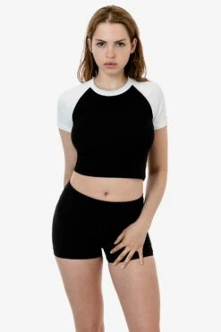 43077 - Baby Rib Short Sleeve Cropped Raglan -Tops Zone 43077 BLACKWHITE 1 1