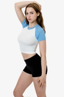 43077 - Baby Rib Short Sleeve Cropped Raglan -Tops Zone 43077 WHITEBABYBLUE 1 1