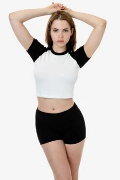 43077 - Baby Rib Short Sleeve Cropped Raglan -Tops Zone 43077 WHITEBLACK 1 1