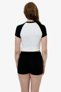 43077 - Baby Rib Short Sleeve Cropped Raglan -Tops Zone 43077 WHITEBLACK 3 1