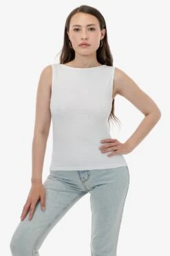 43045 - Baby Rib Sleeveless Boatneck Top 21 43045 - Baby Rib Sleeveless Boatneck Top -Tops Zone 43080 WHITE 1 f