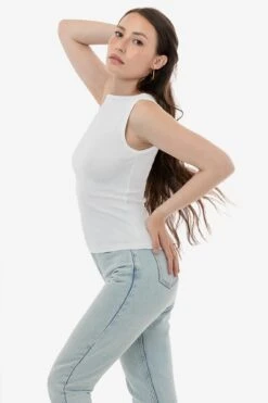 43045 - Baby Rib Sleeveless Boatneck Top 22 43045 - Baby Rib Sleeveless Boatneck Top -Tops Zone 43080 WHITE 2s