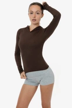 43098 - Baby Rib Long Sleeve Hoodie -Tops Zone 43098 LAUREN CHOCOLATE1f