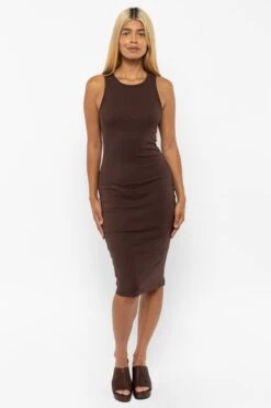 43240GD - Manantial Baby Rib Midi Dress -Tops Zone 43240GD Chocolate5