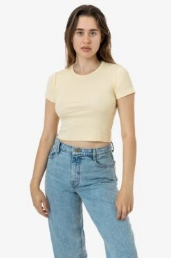 4325 - Baby Rib Short Sleeve Crop Tee -Tops Zone 4325 RACHEL CREME 1