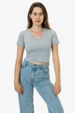4356 - Baby Rib Short Sleeve V-Neck Crop Tee