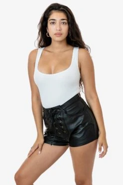 RLH746 - Leather Front Tie Up Short 22 RLH746 - Leather Front Tie Up Short -Tops Zone 6S