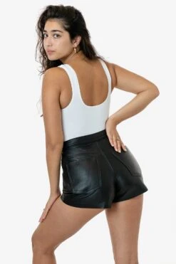 RLH746 - Leather Front Tie Up Short 23 RLH746 - Leather Front Tie Up Short -Tops Zone 7S