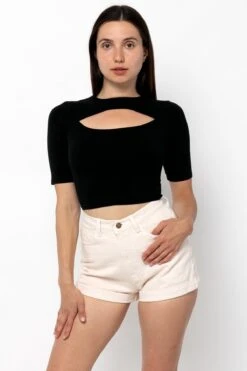 83071GD - Cut Out Crop Top 18 83071GD - Cut Out Crop Top -Tops Zone 83071GD Black