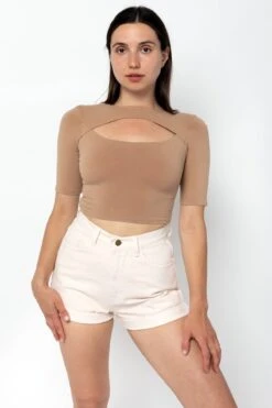 83071GD - Cut Out Crop Top 19 83071GD - Cut Out Crop Top -Tops Zone 83071GD Khaki