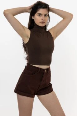 83073GD - Garment Dye Sleeveless Turtleneck Crop Top 29 83073GD - Garment Dye Sleeveless Turtleneck Crop Top -Tops Zone 83073GD CHOCOLATE natalie