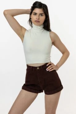 83073GD - Garment Dye Sleeveless Turtleneck Crop Top 24 83073GD - Garment Dye Sleeveless Turtleneck Crop Top -Tops Zone 83073GD CREME natalie