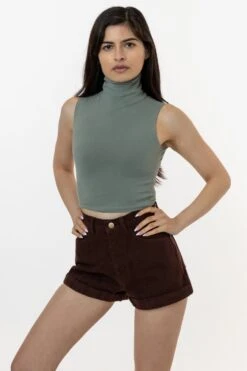 83073GD - Garment Dye Sleeveless Turtleneck Crop Top 33 83073GD - Garment Dye Sleeveless Turtleneck Crop Top -Tops Zone 83073GD EUCALYPTUS natalie