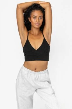 83076GD - Crossover Wrap Crop Top -Tops Zone 83076 BLACK 1