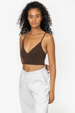 83076GD - Crossover Wrap Crop Top -Tops Zone 83076 CHOCOLATE 1