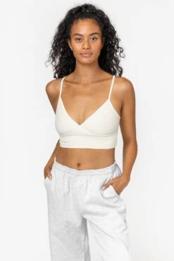 83076GD - Crossover Wrap Crop Top -Tops Zone 83076 CREME 1