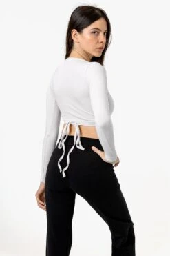 83077GD - Garment Dye Long Sleeve Wrap Top -Tops Zone 83077GD white s
