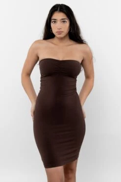 8333GD - Ruched Front Tube Dress -Tops Zone 8333GD Chocolate 1