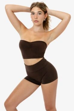 8337GD - Garment Dye Ruched Front Tube Top -Tops Zone 8337GD CHOCOLATE 1
