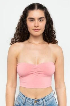 8337GD - Garment Dye Ruched Front Tube Top -Tops Zone 8337GD StrawberryPink3